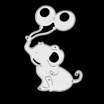 Baby elephant with balloons metal cutting die on black background