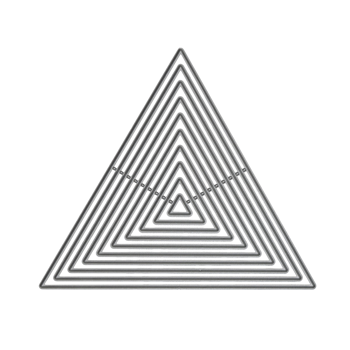 Set of ten equilateral triangle nesting metal cutting dies with straight edges, arranged by size on a white background.
