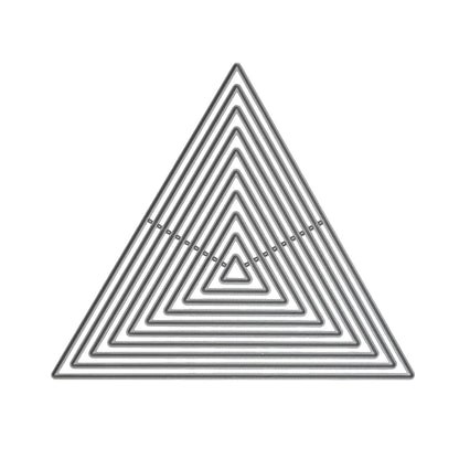 Set of ten equilateral triangle nesting metal cutting dies with straight edges, arranged by size on a white background.