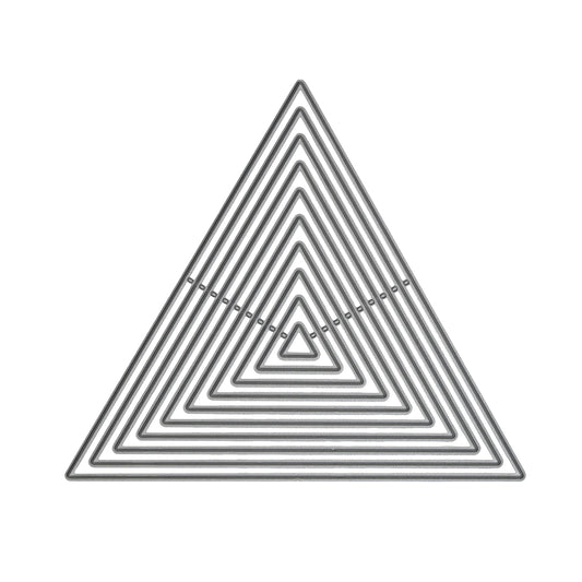 Set of ten equilateral triangle nesting metal cutting dies with straight edges, arranged by size on a white background.