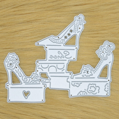 Fashion shoe and shoebox craft metal cutting die with decorative floral high heel designs