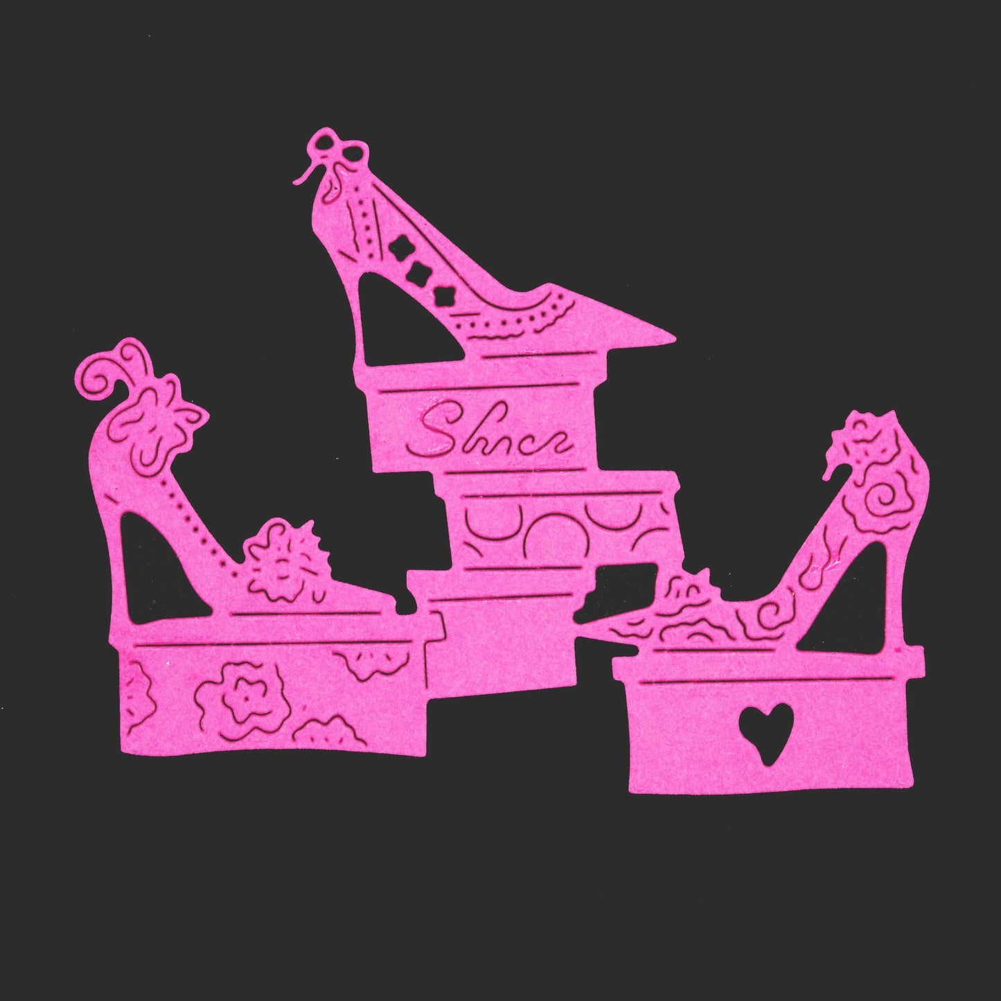Pink high heel shoe die cut design with decorative shoeboxes for handmade fashion cards