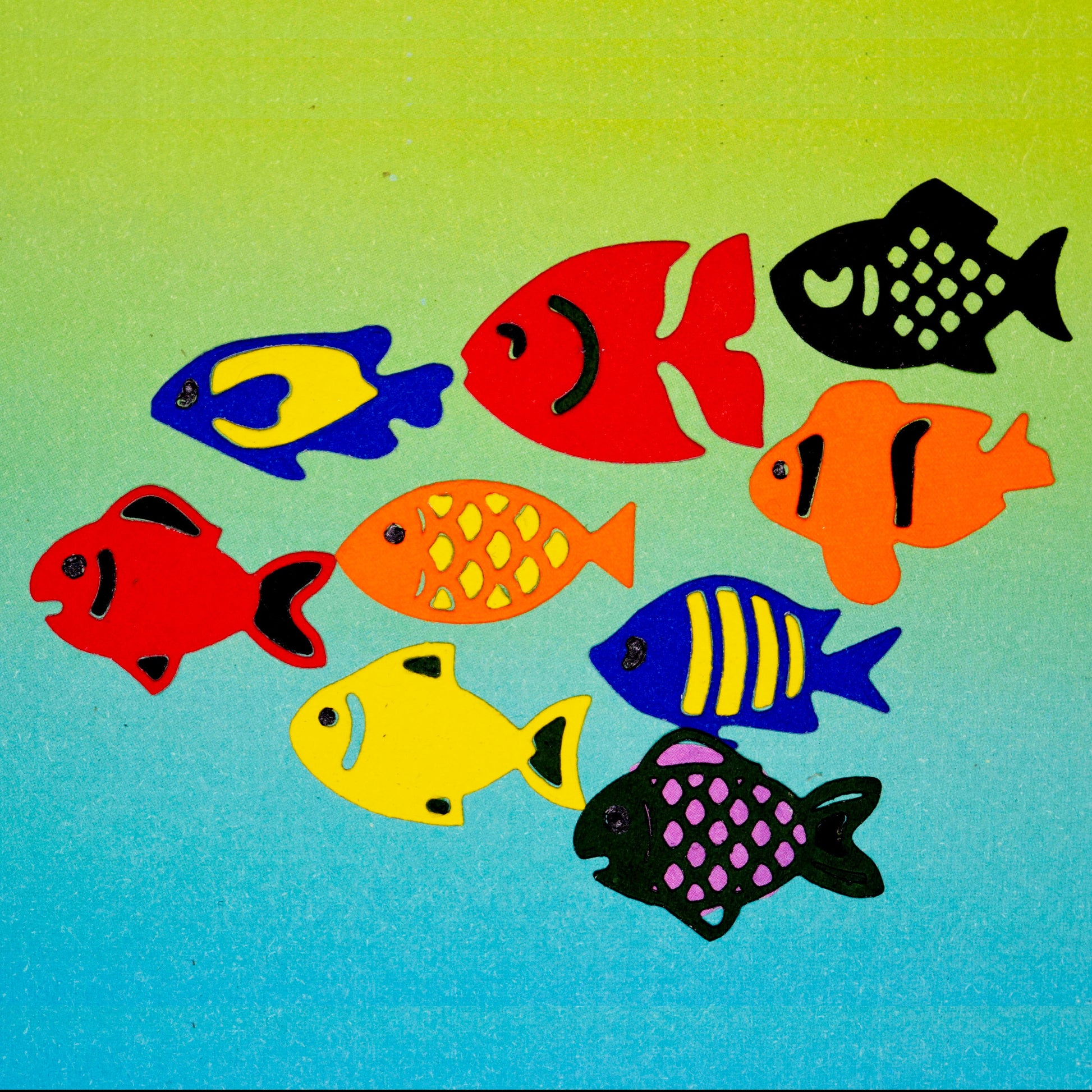 Colourful fish die cut shapes made using fish metal cutting dies