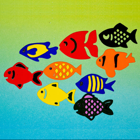 Colourful fish die cut shapes made using fish metal cutting dies