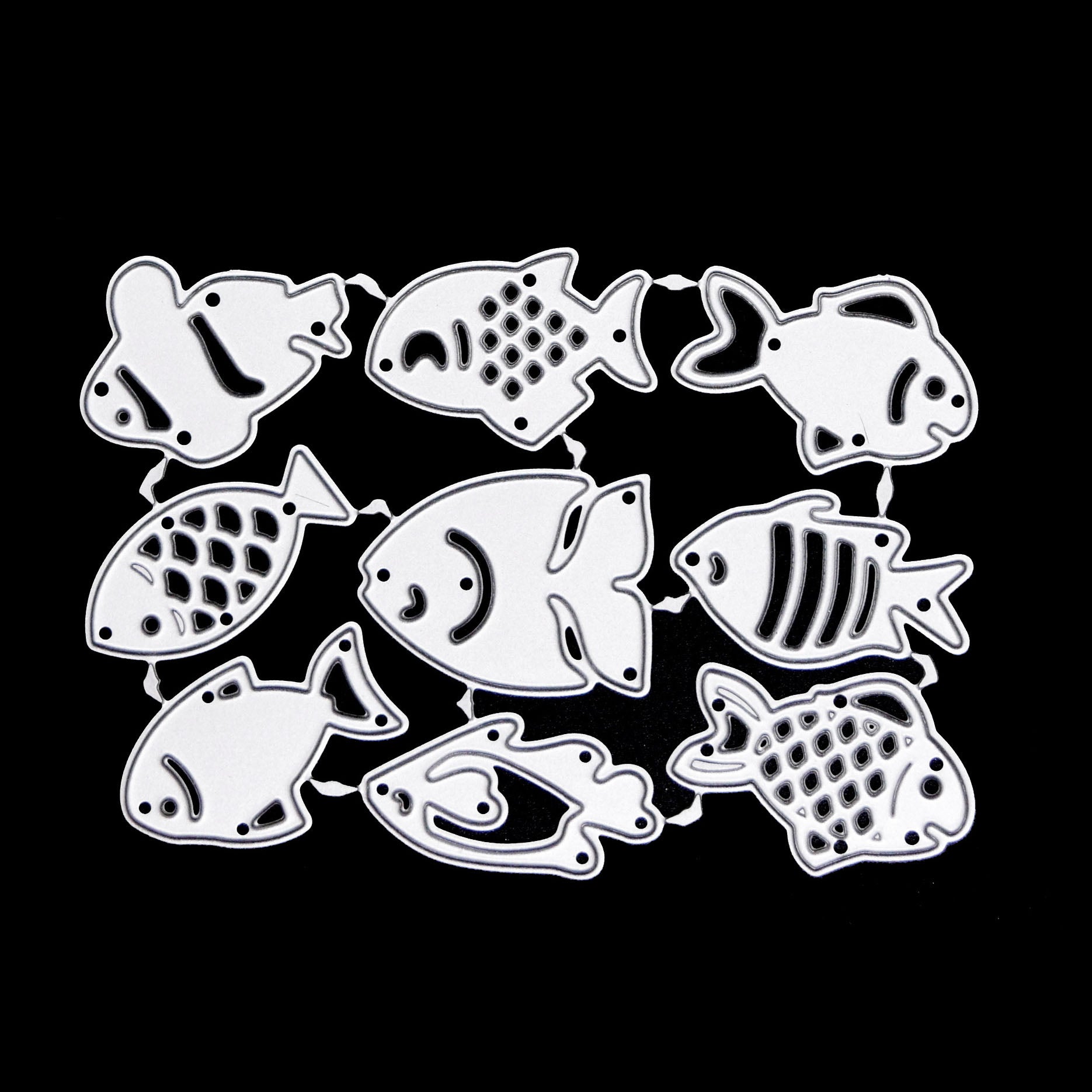 Nine fish metal cutting dies set with different small fish shapes