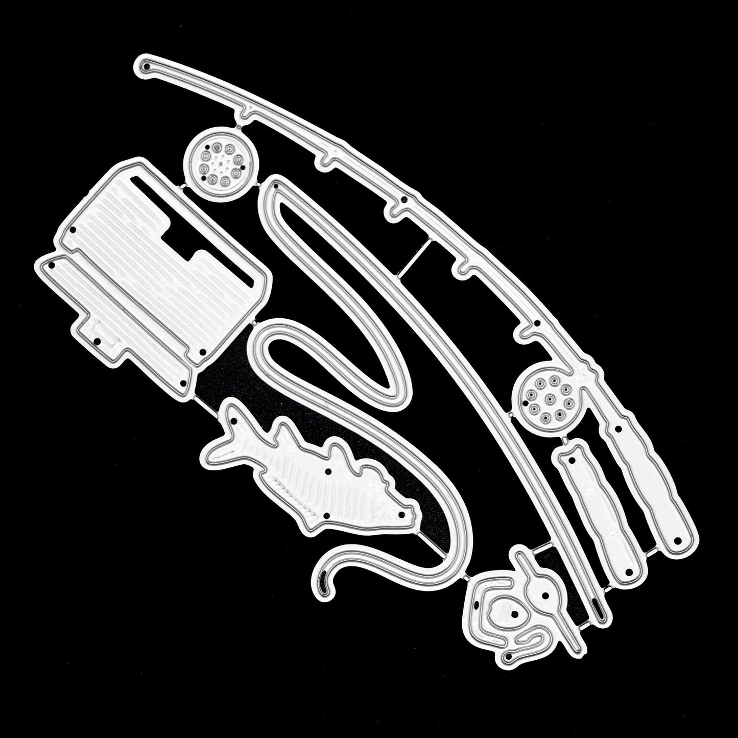 Fishing rod tackle box fish and reel metal cutting dies for card making