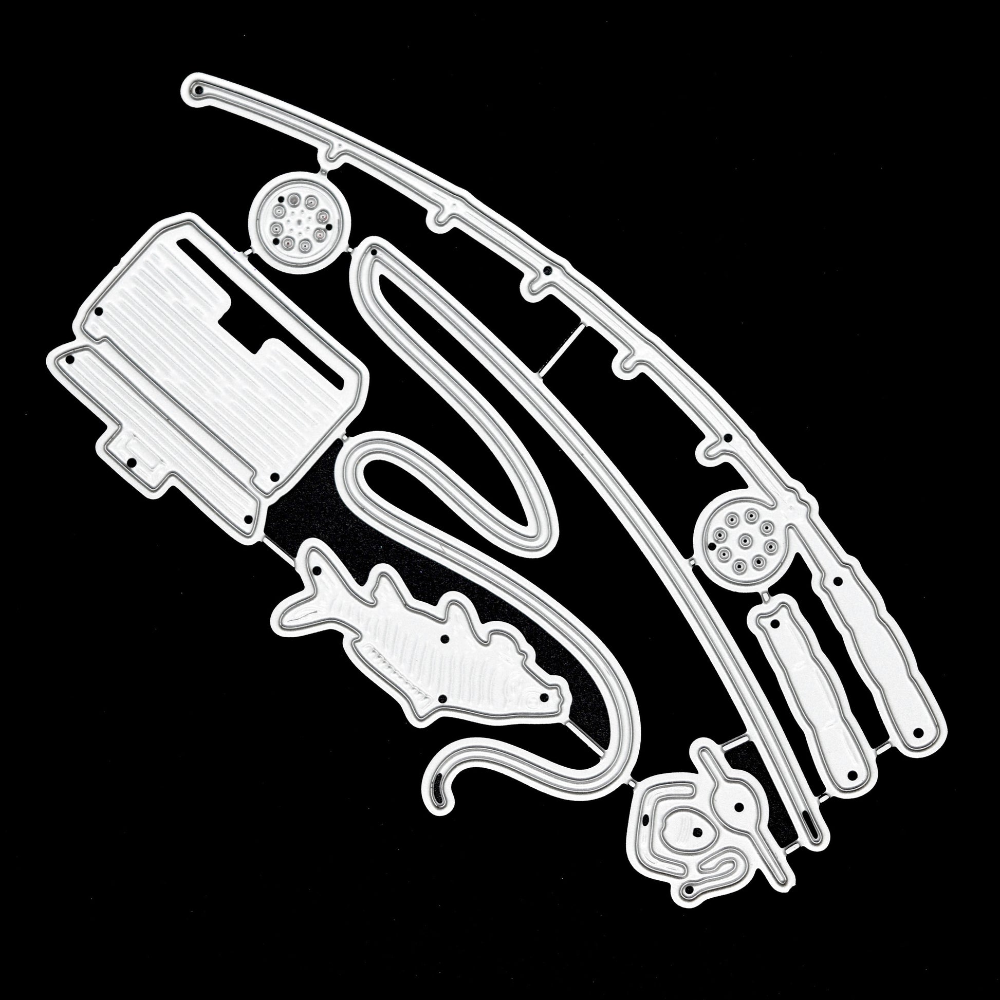 Fishing rod tackle box fish and reel metal cutting dies for card making
