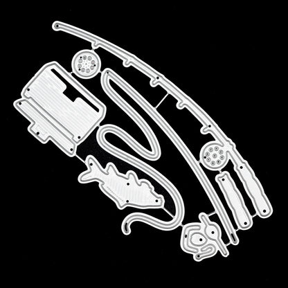 Fishing rod tackle box fish and reel metal cutting dies for card making