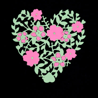 Floral heart die cut with layered flowers and vine details