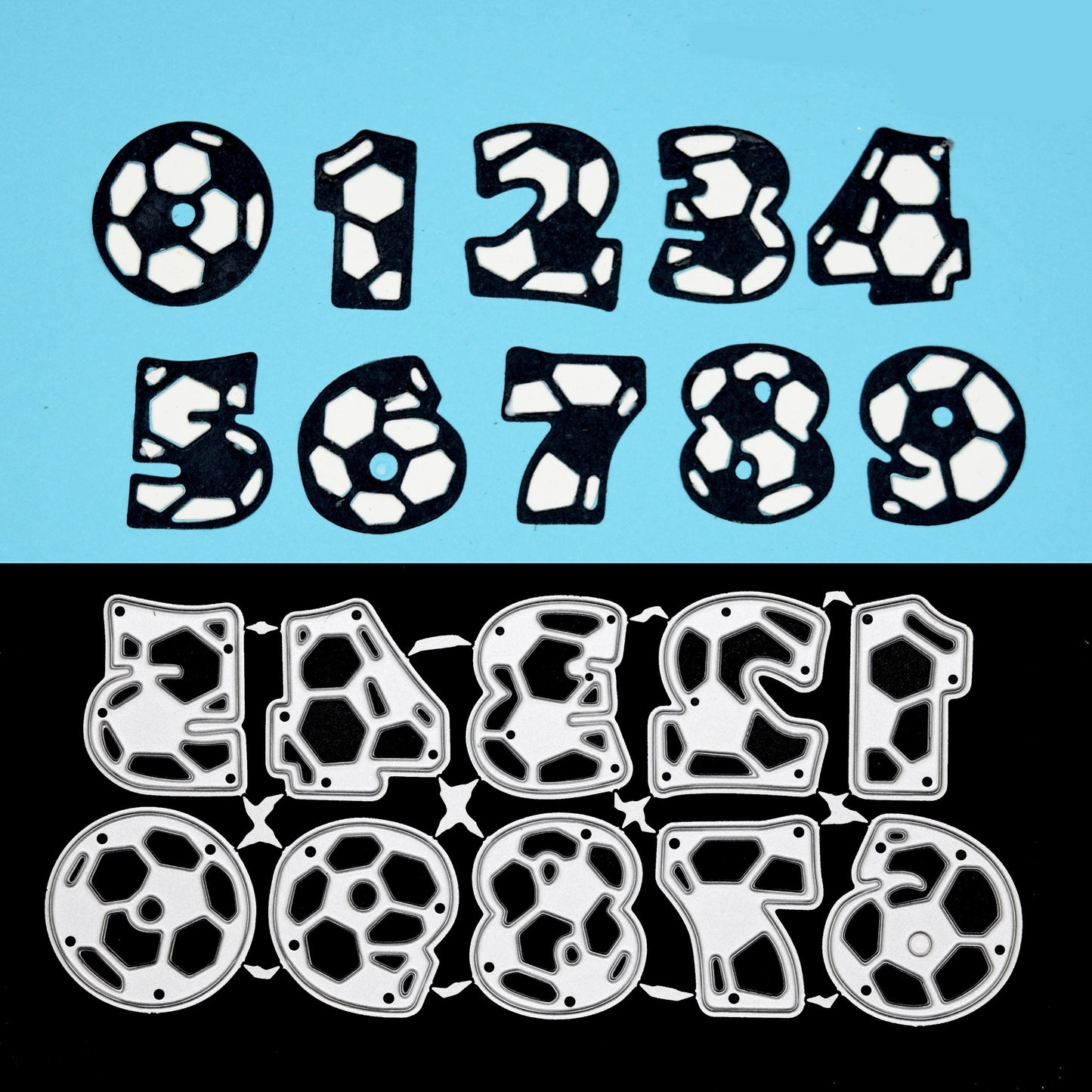 Football number dies with metal set and cut examples