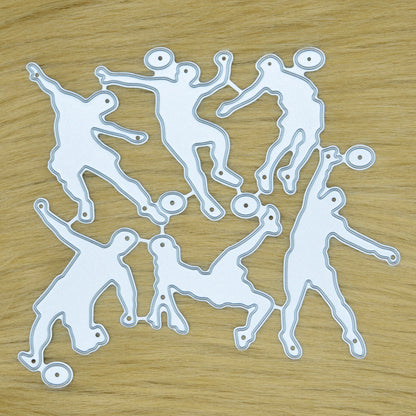 Football player metal cutting die set displayed on a faux fur background