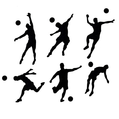 Finished football player paper die cuts with matching footballs for card making and papercraft