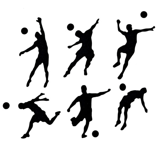 Finished football player paper die cuts with matching footballs for card making and papercraft