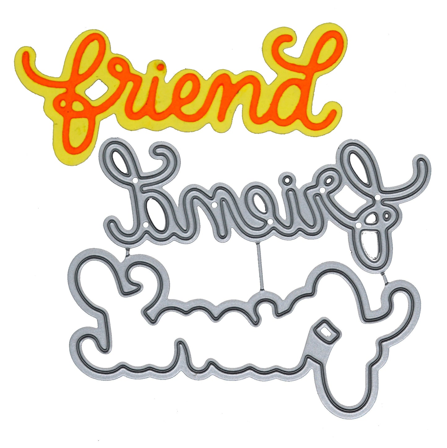 Layered Friend script metal cutting die set for greetings cards and crafts