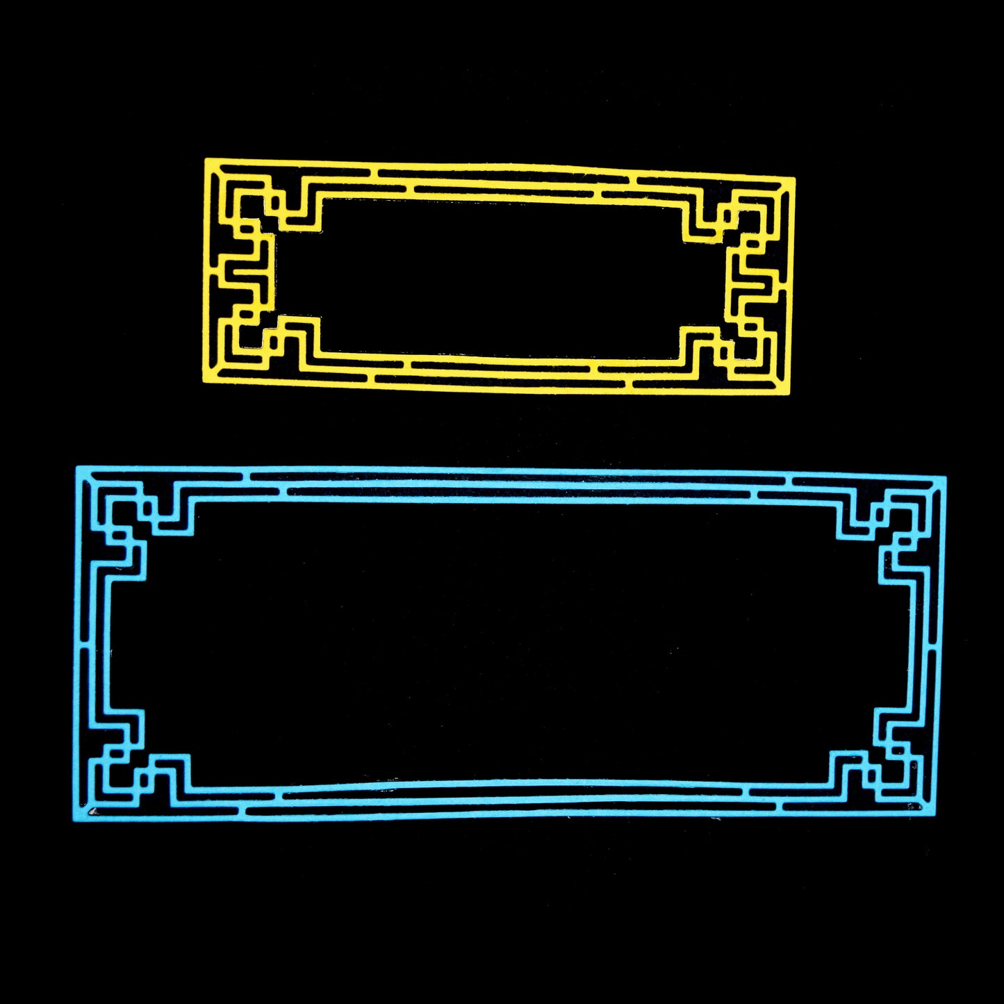 Layered Art Deco rectangle frame dies in blue and yellow card