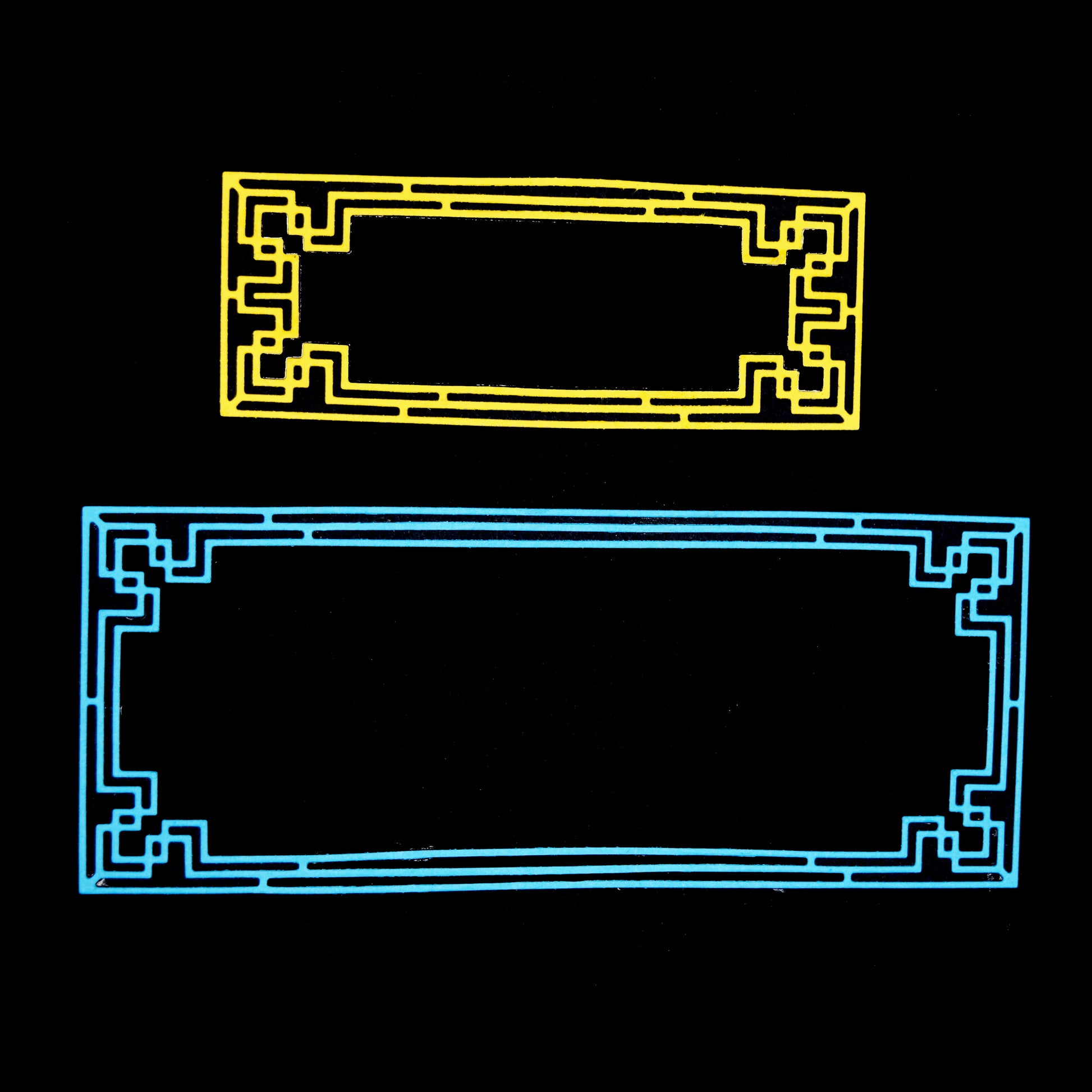 Layered Art Deco rectangle frame dies in blue and yellow card