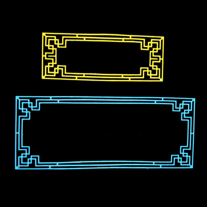 Layered Art Deco rectangle frame dies in blue and yellow card