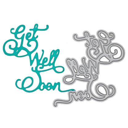 Get Well Soon script metal cutting die with matching sentiment die cut for card making and recovery themed craft projects