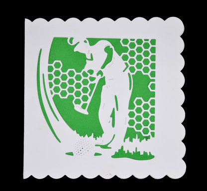 Handmade card using golfer silhouette metal cutting die with green background