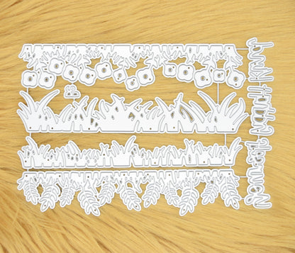 Grass border metal cutting die set with sentiments for scrapbook and handmade cards