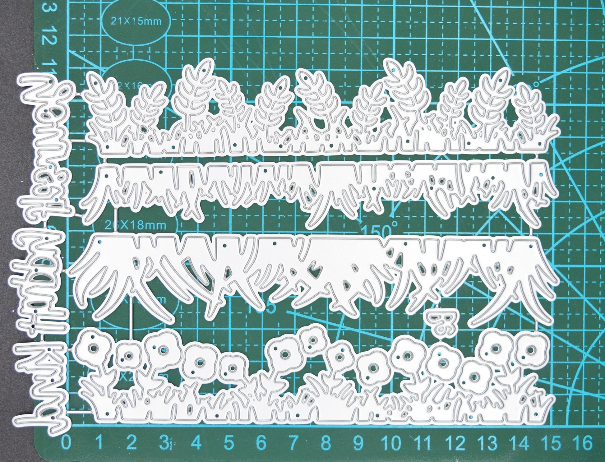 Long grass border edging dies with floral and leafy designs for slimline and A6 card making