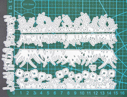Long grass border edging dies with floral and leafy designs for slimline and A6 card making