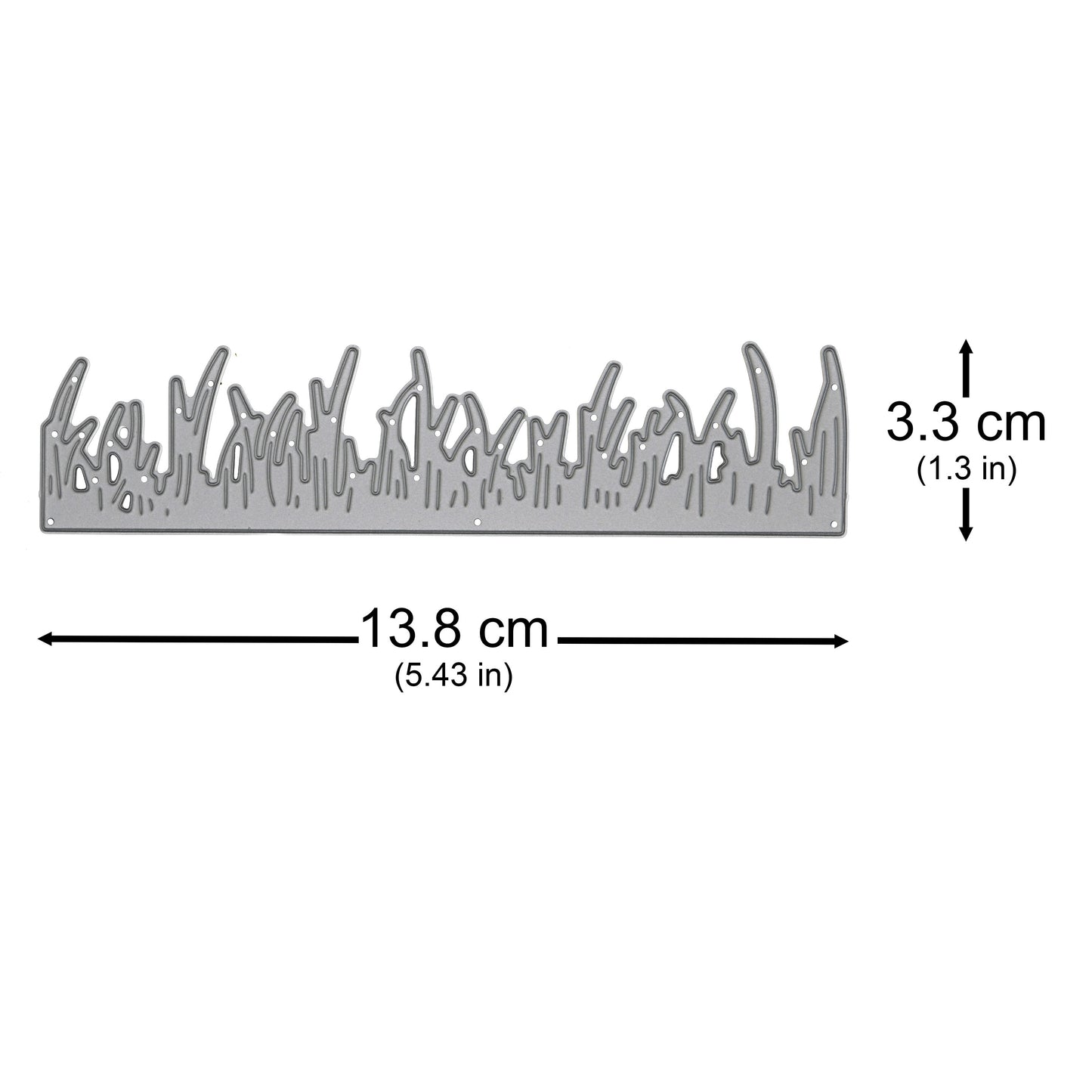 Grass border metal cutting die shown with approximate measurements for card making and papercraft