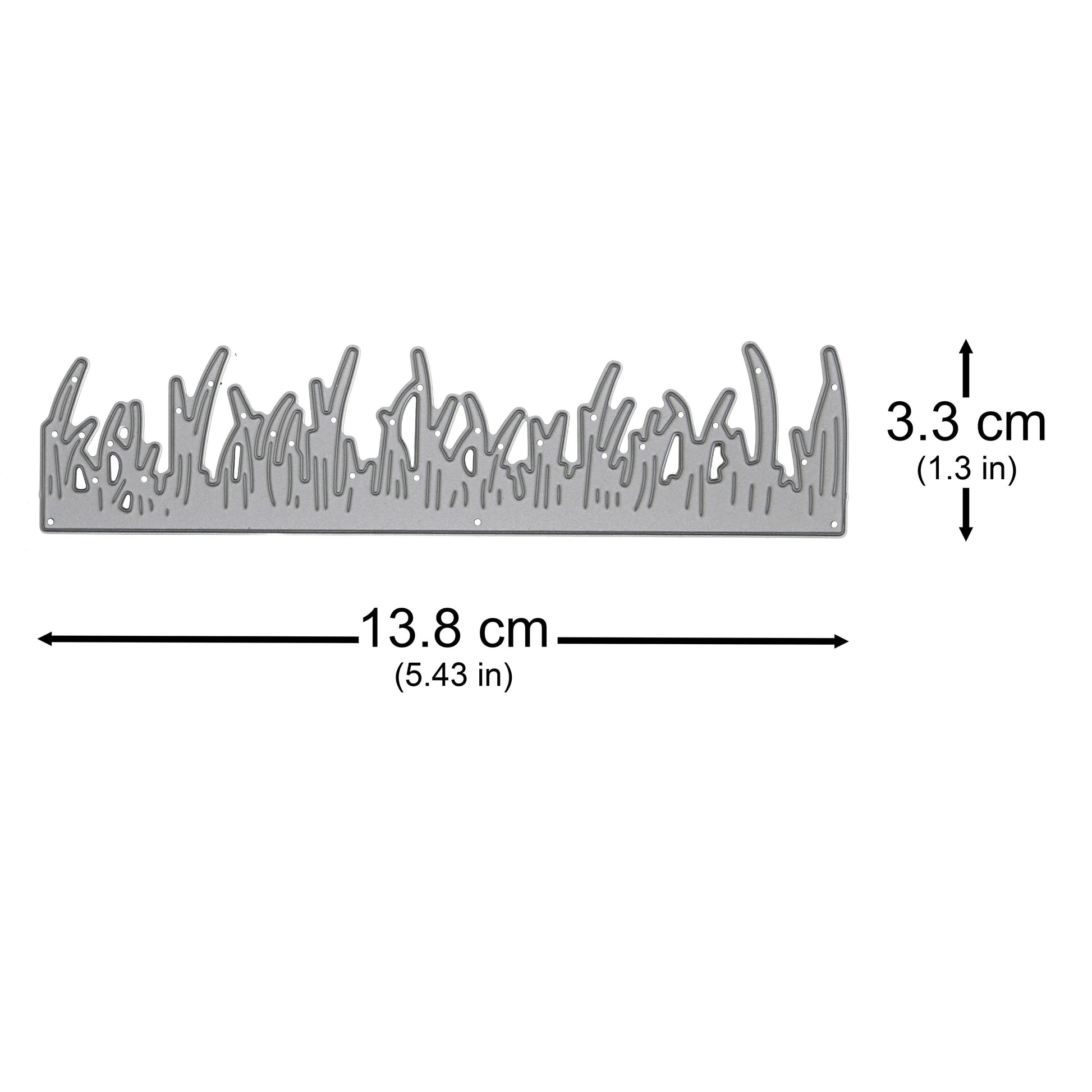 Grass border metal cutting die shown with approximate measurements for card making and papercraft
