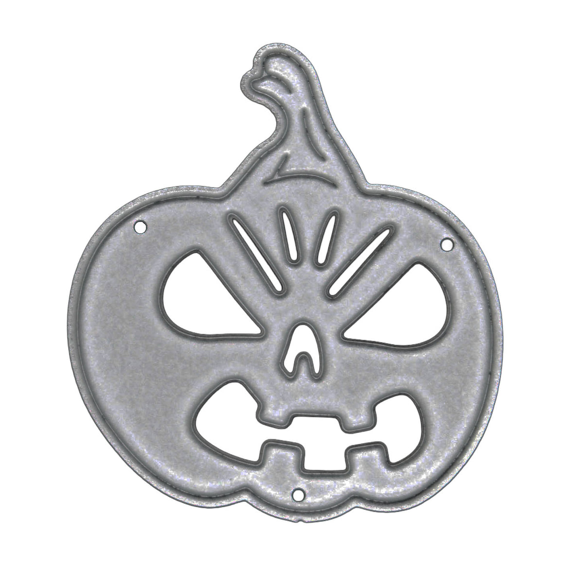 Halloween pumpkin metal cutting die with jack o’ lantern face design shown on a plain white background.