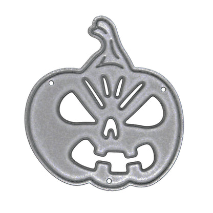 Halloween pumpkin metal cutting die with jack o’ lantern face design shown on a plain white background.