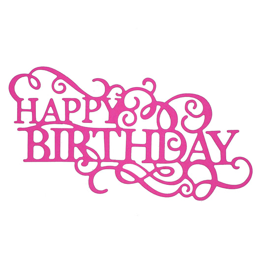 Decorative Happy Birthday sentiment die cut in pink card for birthday card making