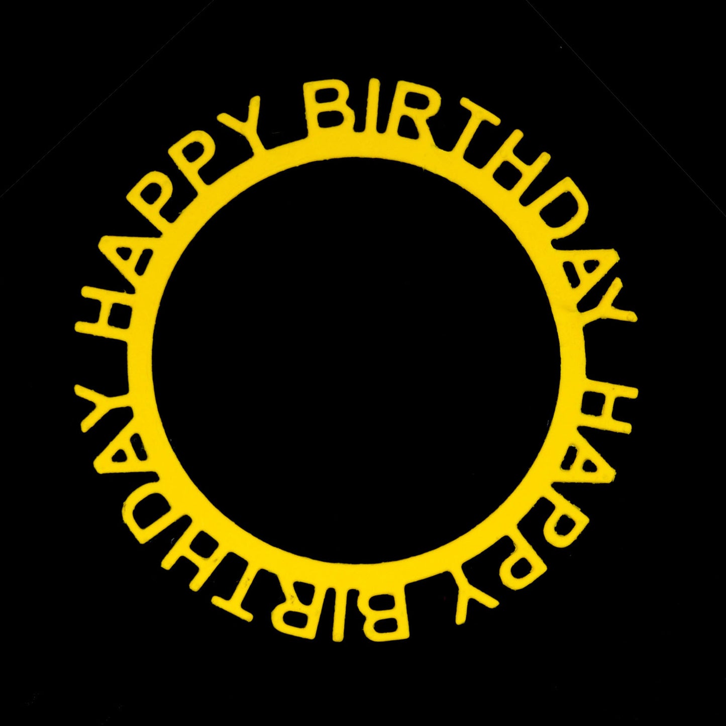 Happy Birthday circular sentiment frame die cut in yellow cardstock