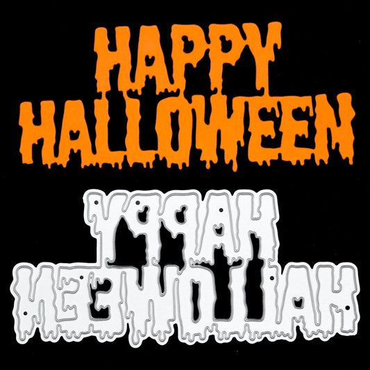 Happy Halloween drip sentiment metal cutting die with orange example