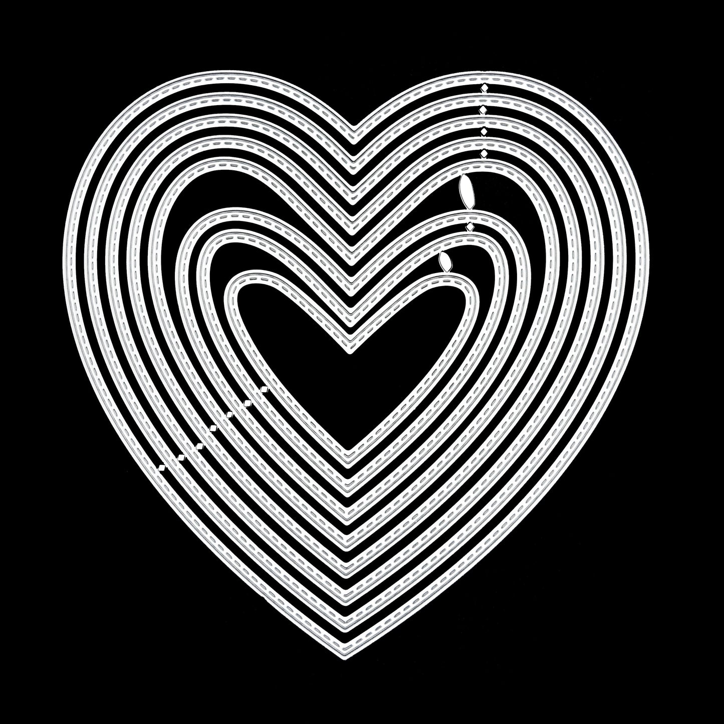Heart nesting metal cutting dies set with stitched edge detail for papercraft