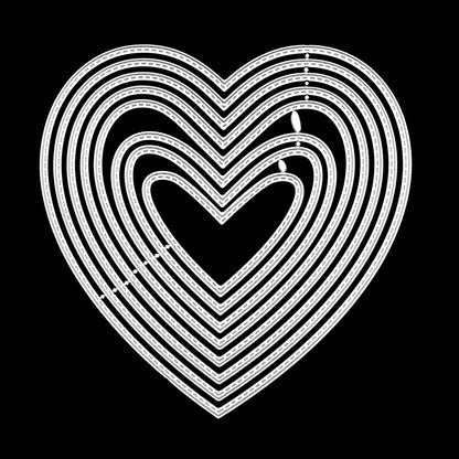Heart nesting metal cutting dies set with stitched edge detail for papercraft