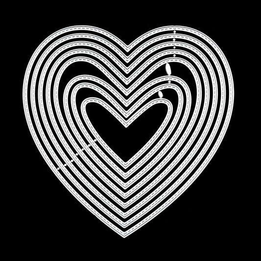 Heart nesting metal cutting dies set with stitched edge detail for papercraft