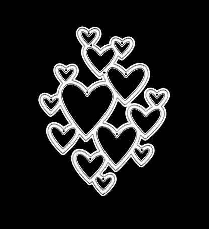 Heart cluster metal cutting die on black background