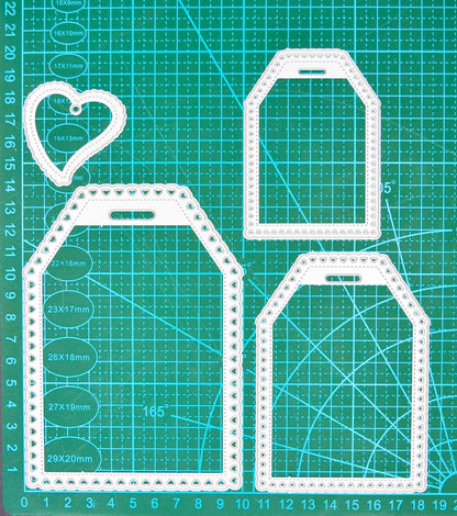 Heart tag nesting dies and heart insert die layout on cutting mat