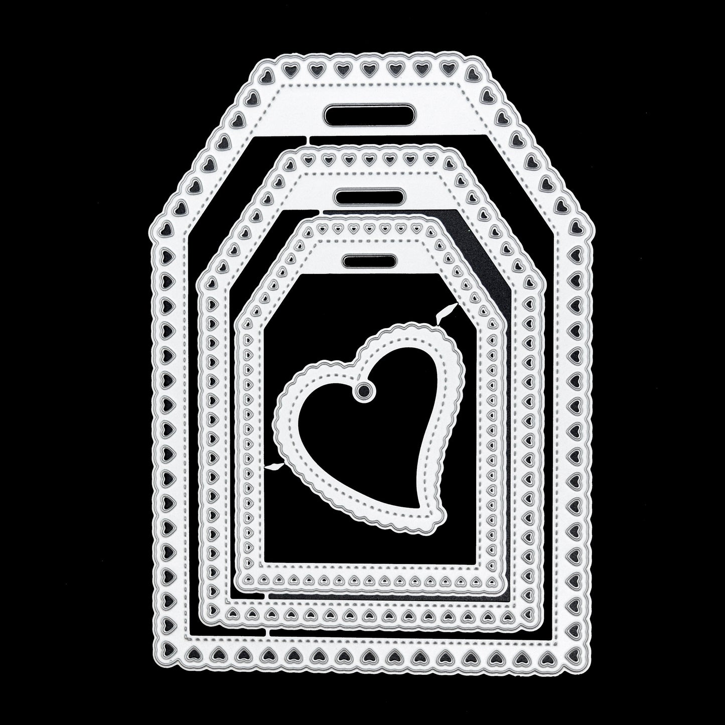 Heart tag nesting metal cutting dies set with stitched heart detail