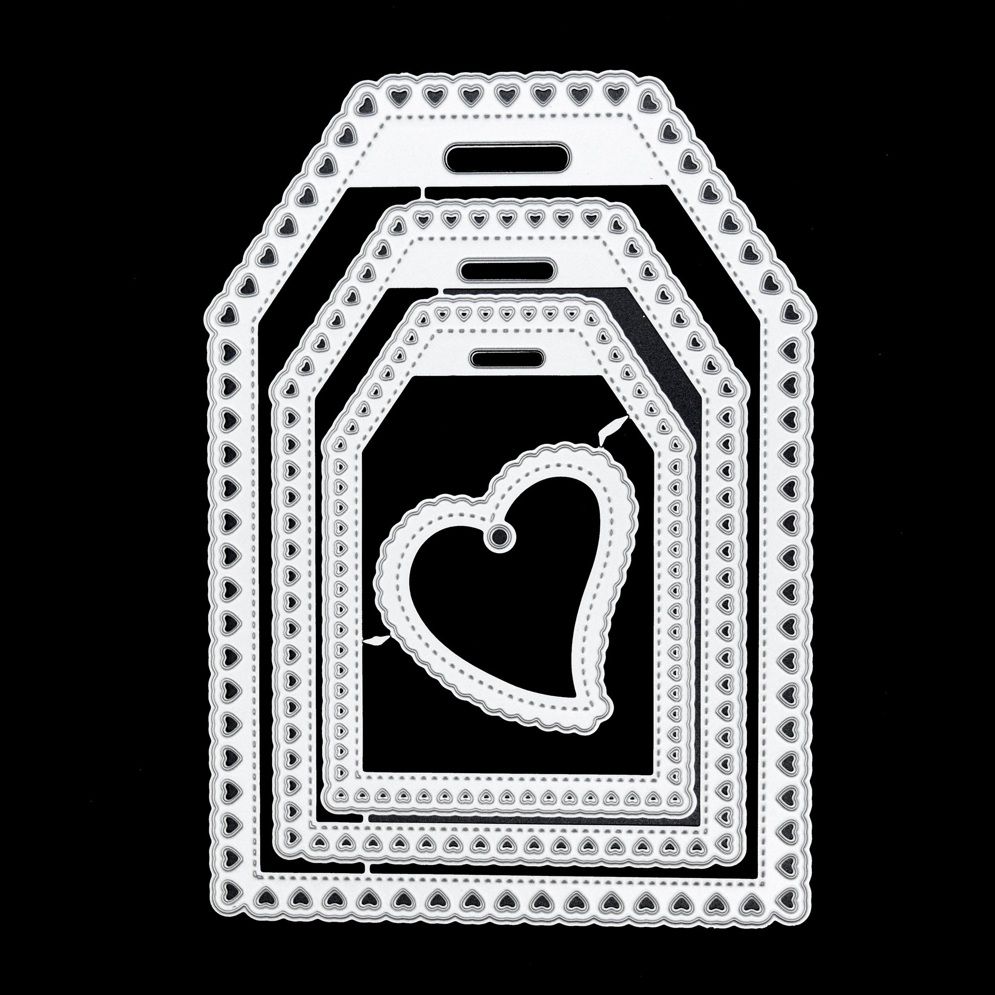 Heart tag nesting metal cutting dies set with stitched heart detail