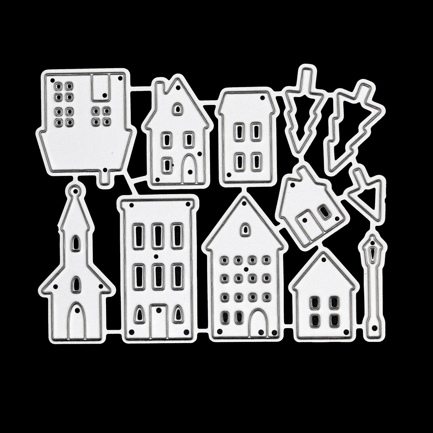 Houses trees and lamppost metal cutting dies set for card making