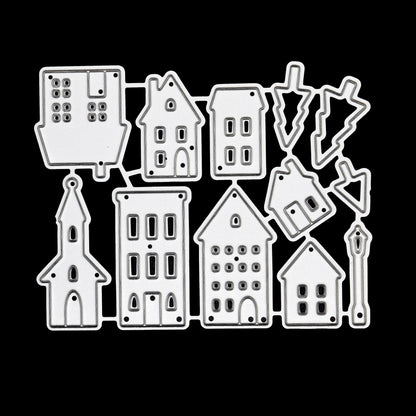 Houses trees and lamppost metal cutting dies set for card making