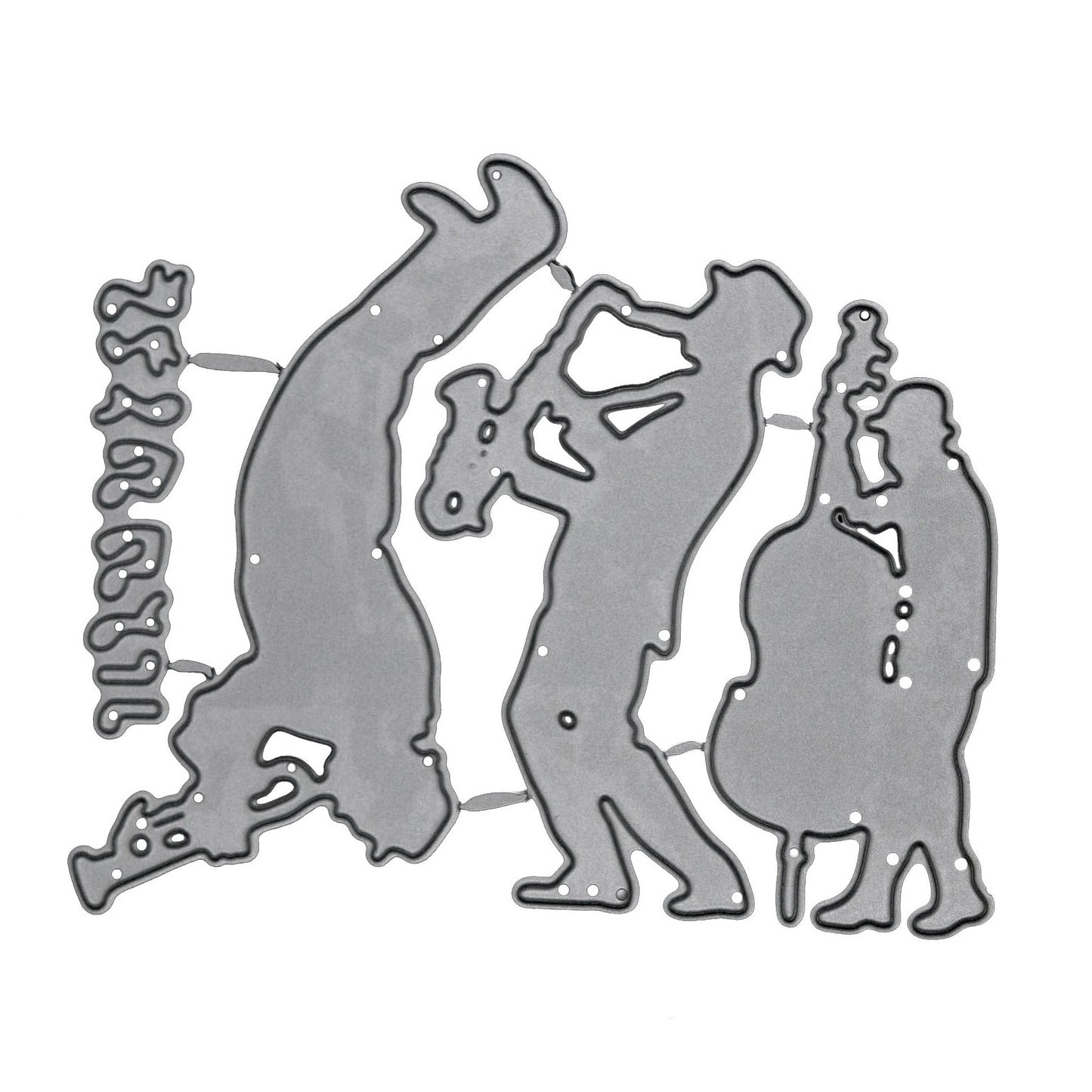 Jazz swing band and music notes metal cutting dies set displayed on a white background for card making, scrapbooking and music-themed papercraft projects.