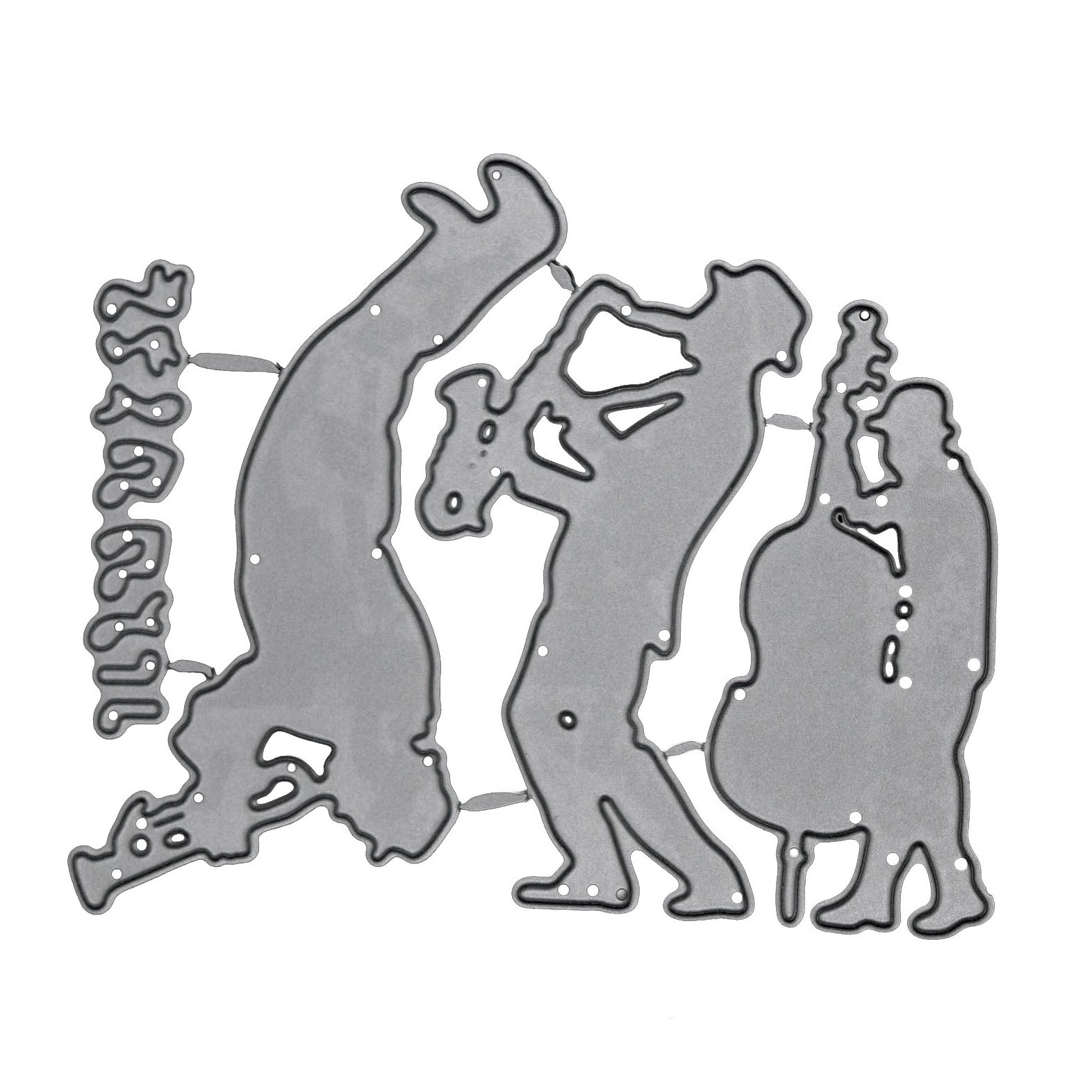Jazz swing band and music notes metal cutting dies set displayed on a white background for card making, scrapbooking and music-themed papercraft projects.