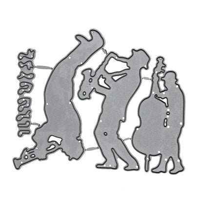 Jazz swing band and music notes metal cutting dies set displayed on a white background for card making, scrapbooking and music-themed papercraft projects.