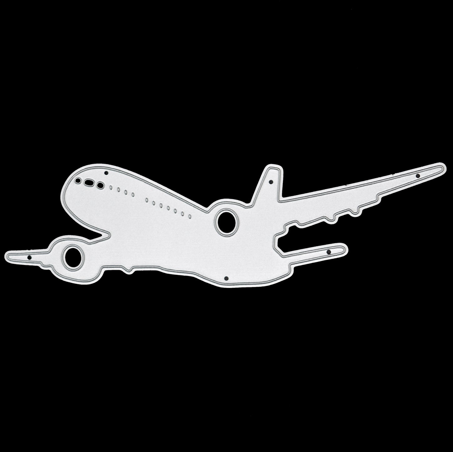 Jet airplane metal cutting die with passenger aircraft silhouette design for travel themed card making and paper crafts