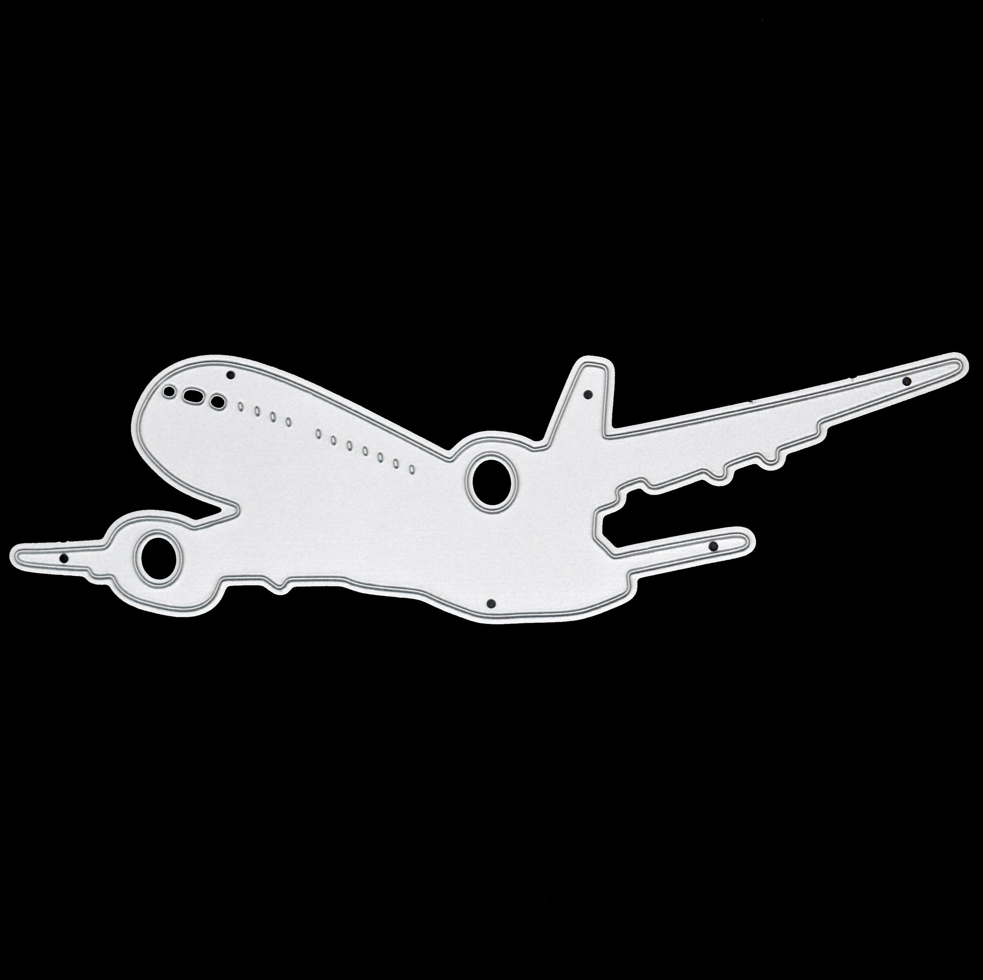Jet airplane metal cutting die with passenger aircraft silhouette design for travel themed card making and paper crafts