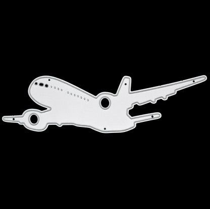 Jet airplane metal cutting die with passenger aircraft silhouette design for travel themed card making and paper crafts