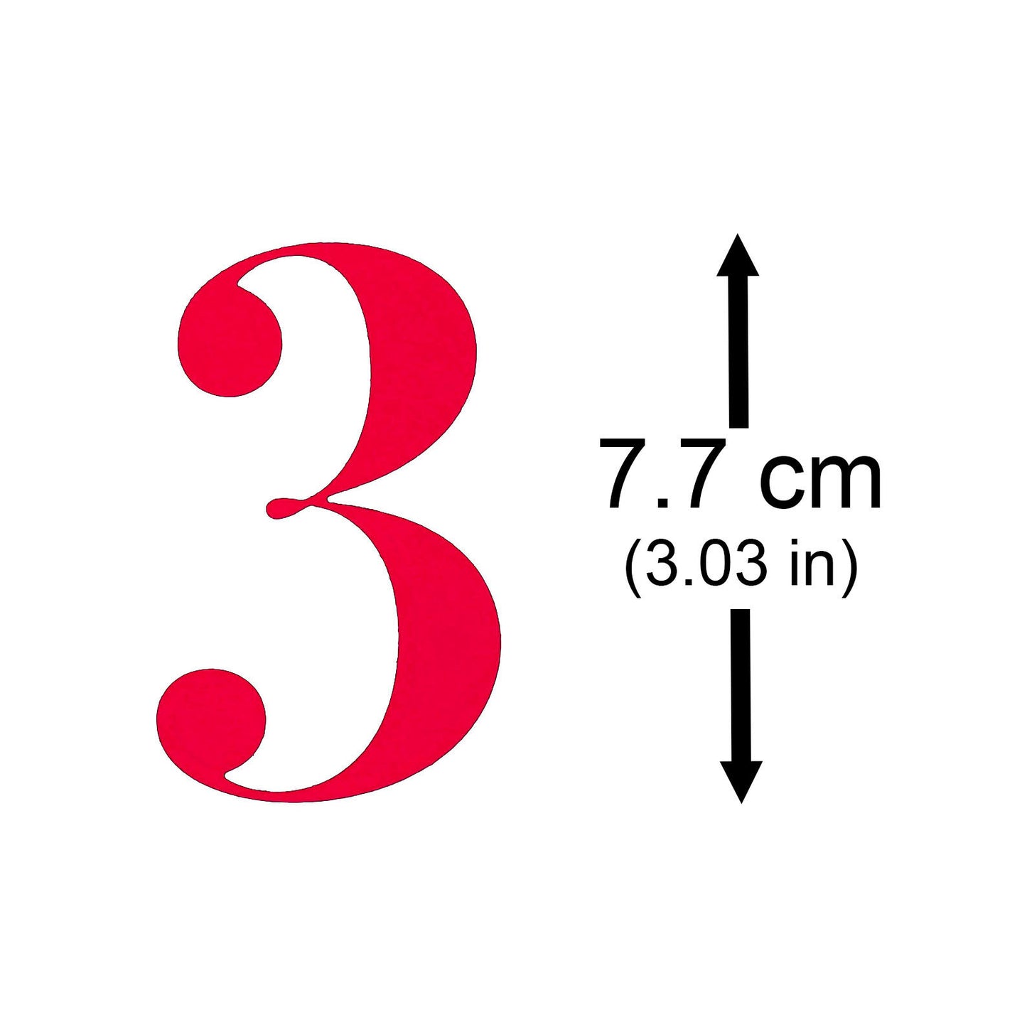 Red number 3 die cut measuring approximately 7.7 cm high from the large number metal cutting die set