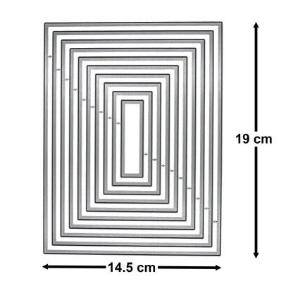Large plain rectangle nesting metal cutting dies measuring 19 cm by 14.5 cm, shown with overall dimensions for card making and layering projects